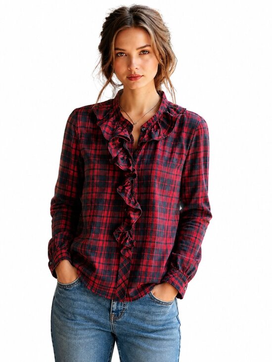 Ralph Lauren Tops - Pure cotton Ralph Lauren Red & Black Plaid Ruffle Front Blouse